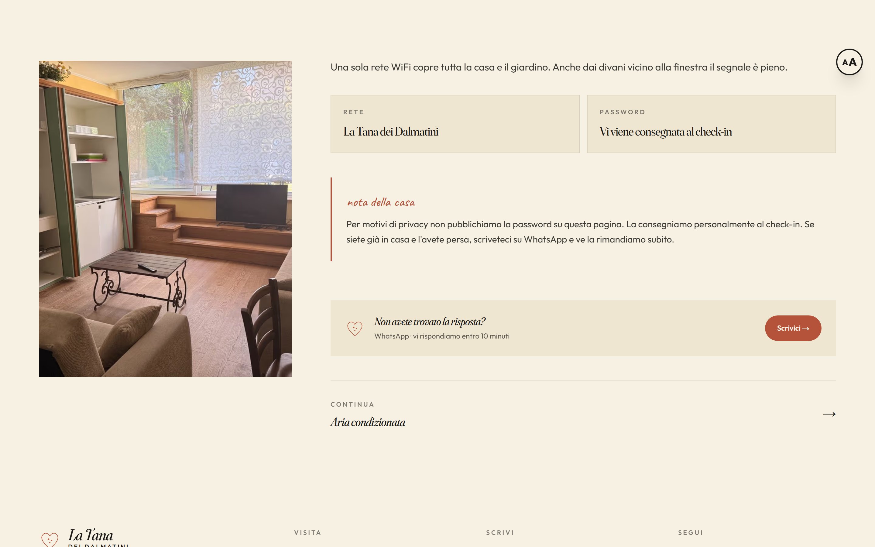 Una pagina interna del manuale self-serve della casa
